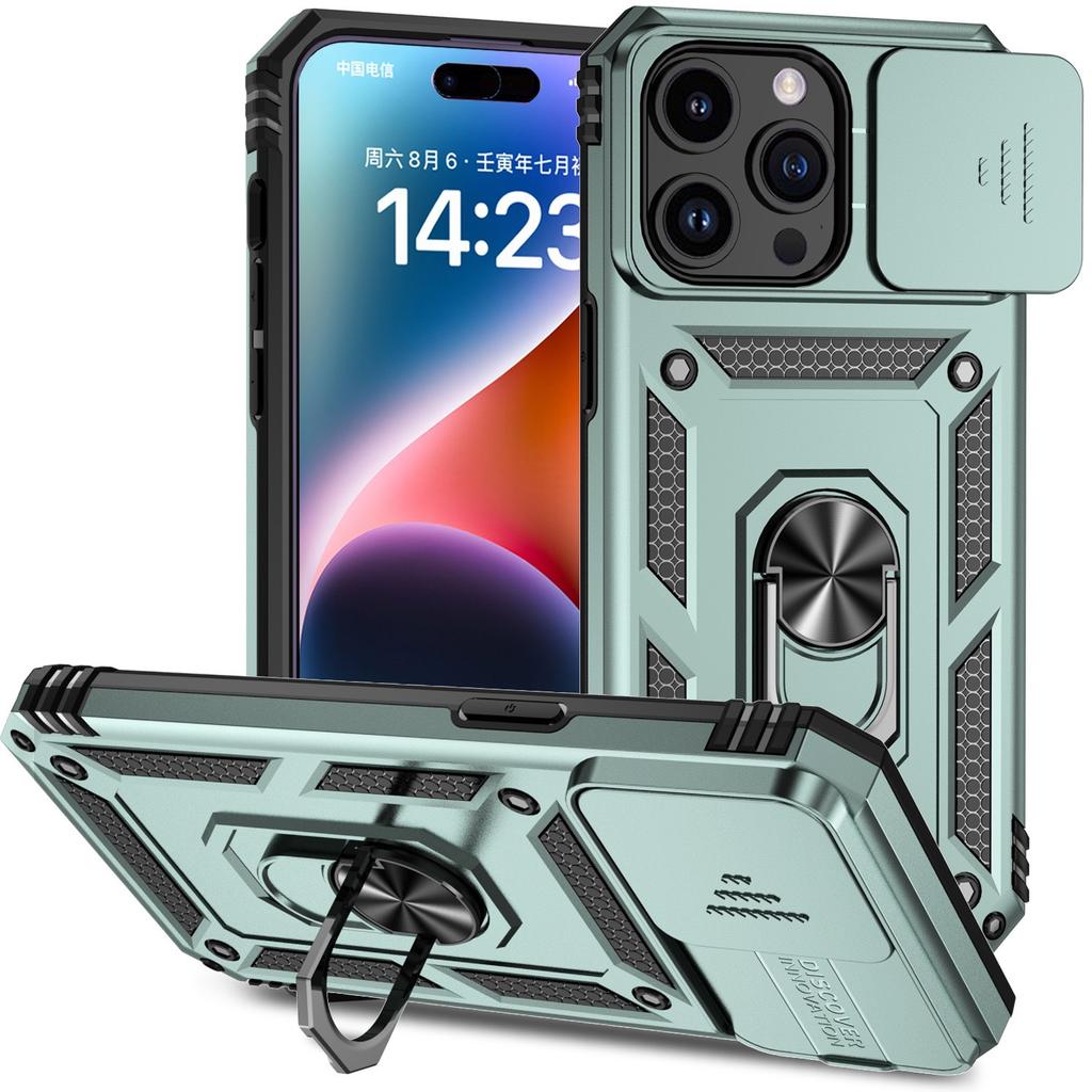 Apple 15Pro Etui na Telefon Stojak Pierścieniowy Przesuwane Okienko 13ProMax Magnetyczny Stojak Pokrowiec Ochronny