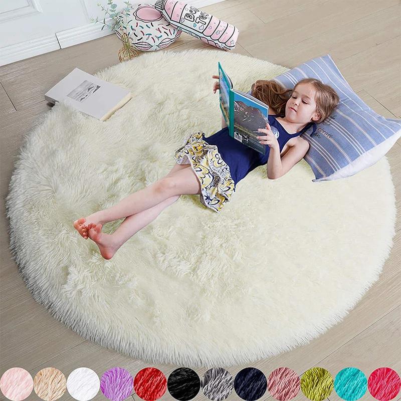 Fluffy Round Rug For Bedroomfuzzy Kids Room Carpet Shaggy Living Room Sofa Area Rug Soft Nursery Floor Mat Home Decor
