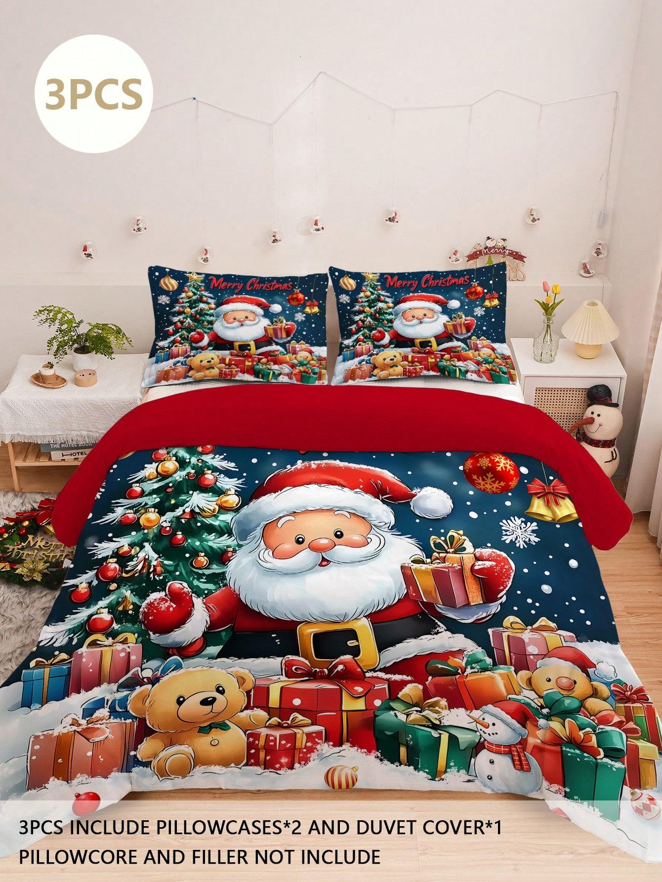 

Comforter 3Pcs Christmas Bedding Set:Soft & Comfortable Made Of 100% Polyester Fabric Santa Claus & Sled Pattern Suitable For Bedroom Comforter (quilt)-EU Single(135*200cm)3pcs