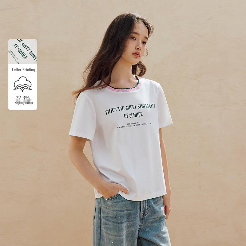 

INMAN Women s Contrast Letter Print Short Sleeve T-Shirt L