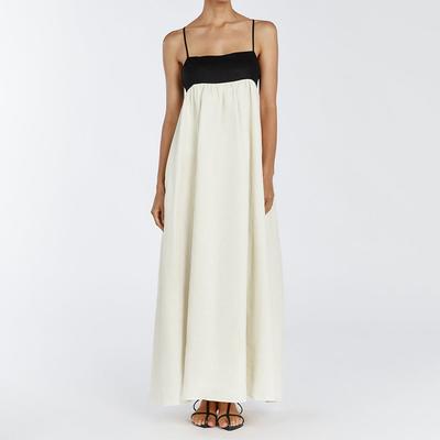 Damen Sommer Maxi Kleid Boho Spaghetti Träger Ärmellos Lässig Colorblock Locker Fließend A-Linie Strandurlaub Langes Sommerkleid für Damen