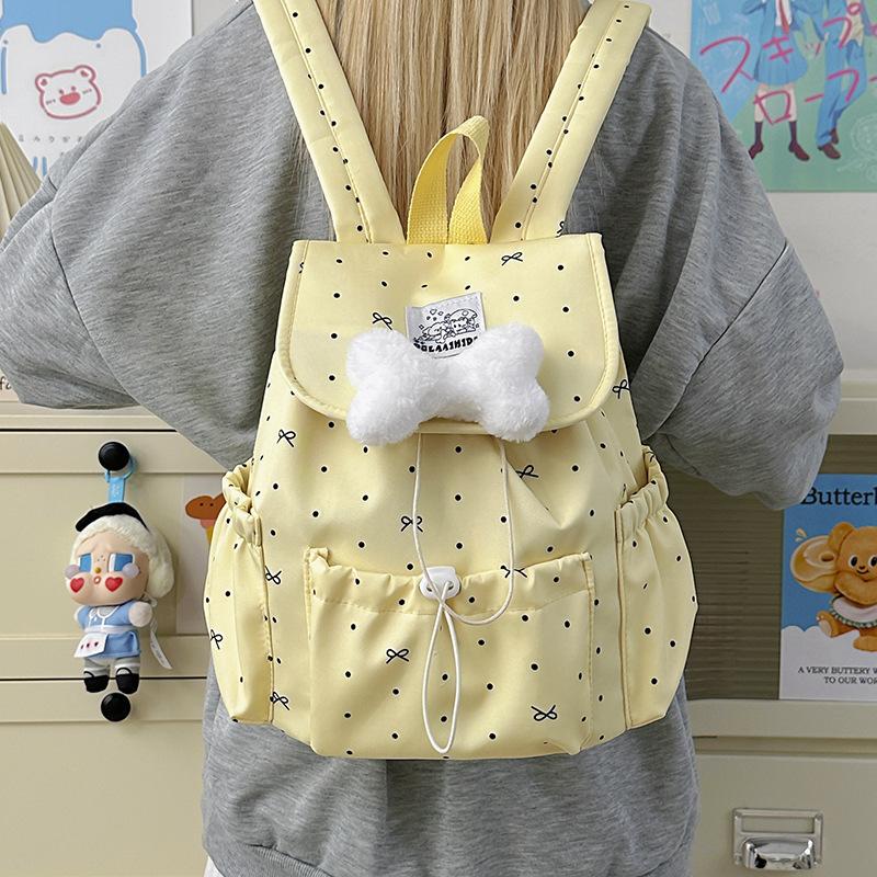 Schultasche Schleife Polka Dot Träger Rucksack Weiblich College-Stil College-Student Pendler Schultasche Nische Freizeit Reisen Kleiner Rucksack