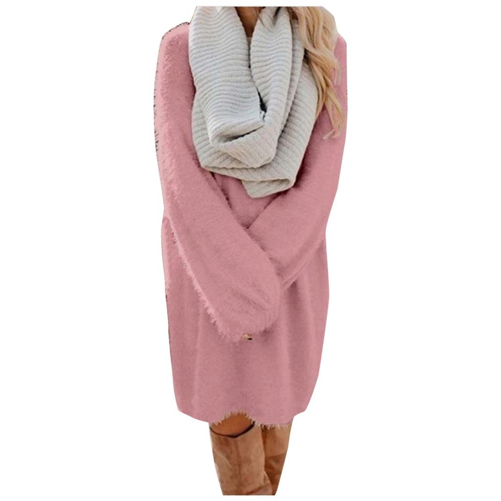 Women Elegant Mini Dresses Sexy Winter Knitted Casual Long Sleeve T Shirt Vintage Dress Classic Sweater