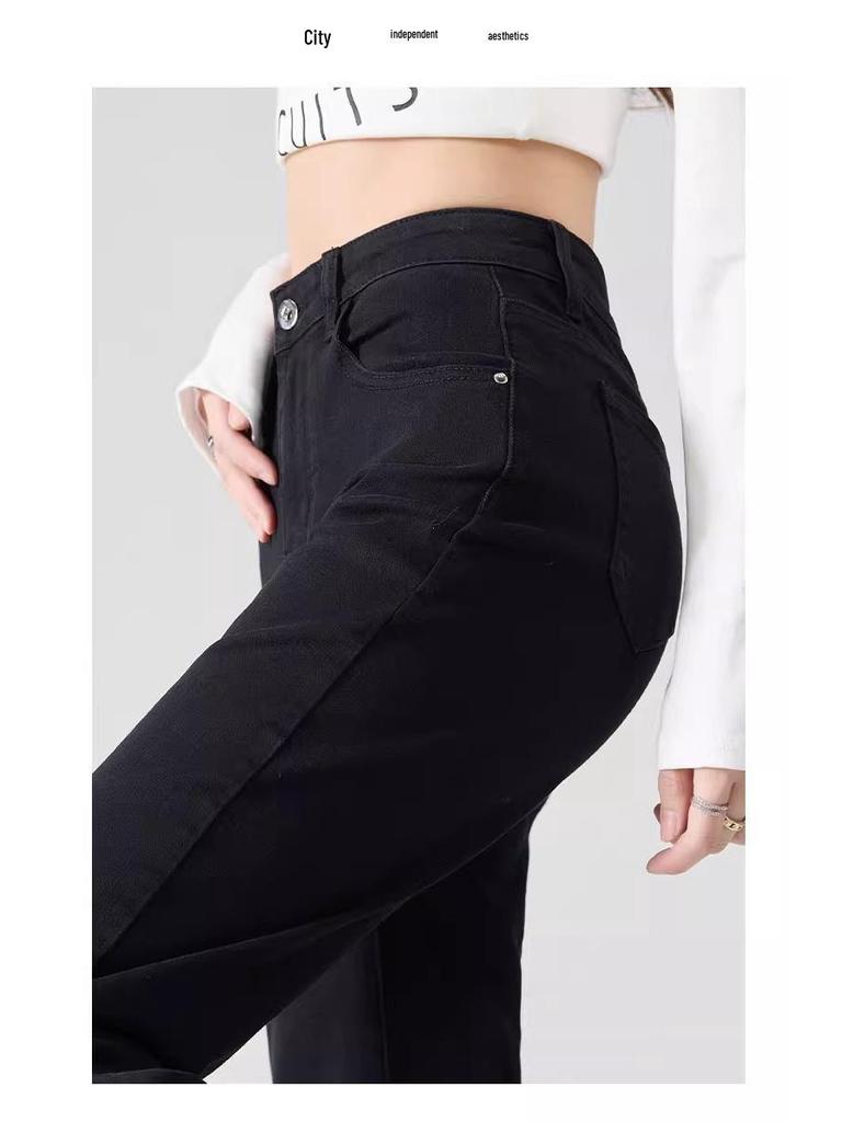 Petite High Waist Slimming Black Cropped Straight Leg Jeans for Women - Early Spring 2025 Collection
