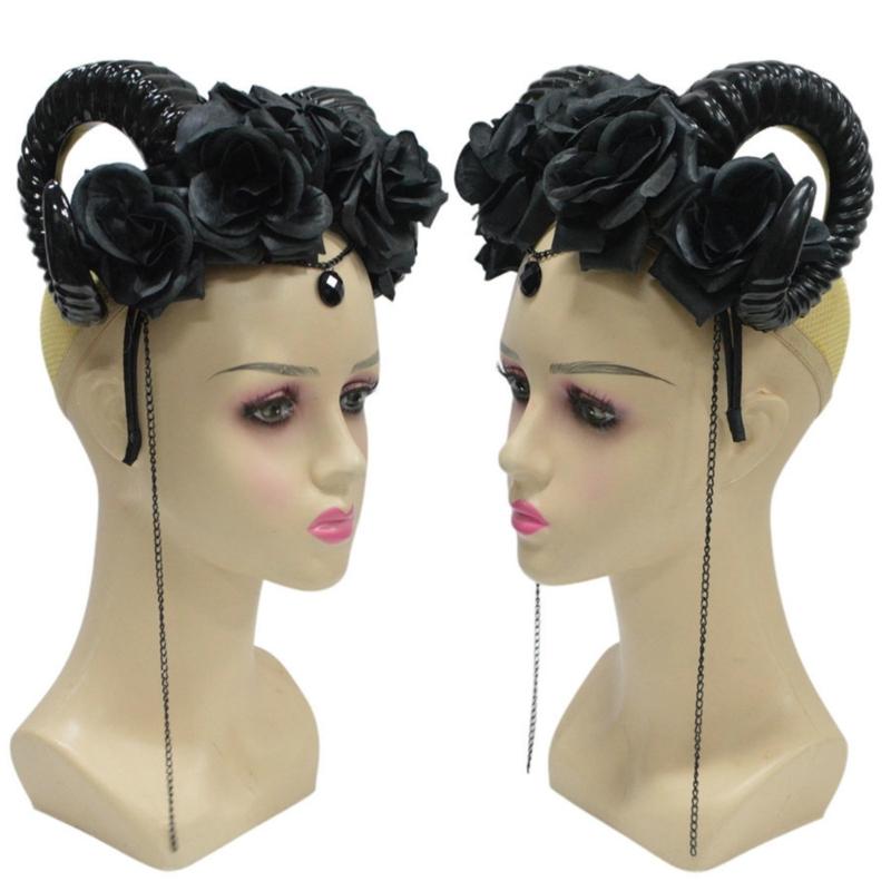 Halloween Antelope Horn Dark Rose Headband for Cosplay and Costume Party Decoration