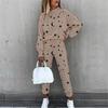 WomenTie-Dye Printed High Neck Lace-up Long Sleeve Fashion Casual Trousers Suit