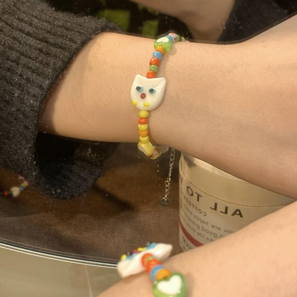 Color Beaded Bracelet Kitty Cat Head Cartoon Color Love New Children's Fun Cute Cat Style Bracelet