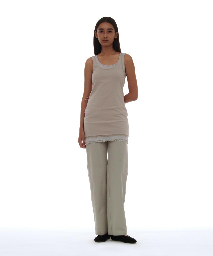 Partimento Woman Pwc Lace Trim Two-In-One Sleeveless Dress Top_Stone