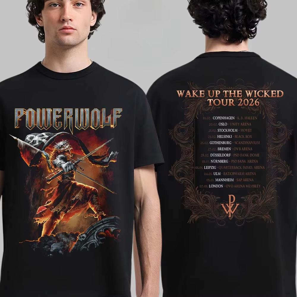 Powerwolf Wolf Supermoon 2026 Graphic Tee Power Metal Streetwear Casual Unisex Top For Fans