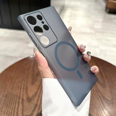 Luxuriöse, ultradünne, magnetische Hülle für kabelloses Magsafe-Laden für Samsung Galaxy S24 S22 S23 Plus, ultraklare, harte, matte Hülle