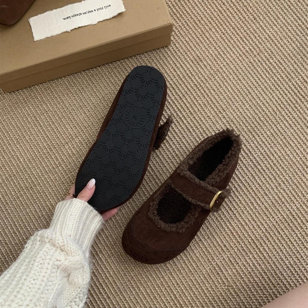 Retro velvet Birkenstocks warm fluffy shoes with Mary Jane shoes cotton shoes