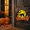 Vintage Dark Style Home Decor Halloween Wood Door Hanger Sign, Pumpkin And Black Cat Printed, with Hemp Rustic Rope Lanyard, Decorative Wall Pendant,