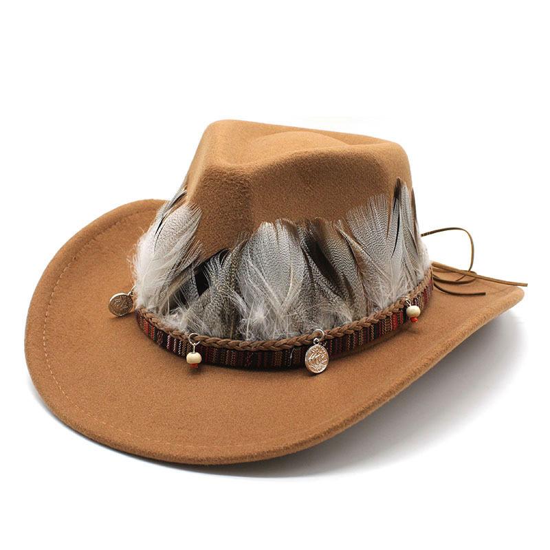 Ethnic Woolen Hat Men'S And Women'S Couple Hats Woolen Western Cowboy Top Hat