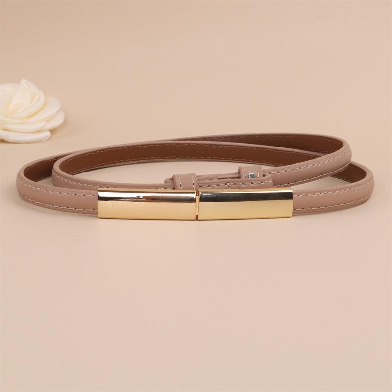 Black Versatile Women's Thin Leather Belt - Fashionable Waist Cincher for Dresses and Shirts