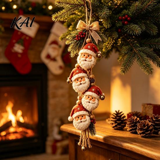 Christmas Decorations for Home Shop Wooden Santa Claus Hanging Ornament, 2D Flat Pattern Sign with Jute Rope And Bell, Vintage Door Hanger Front Door,