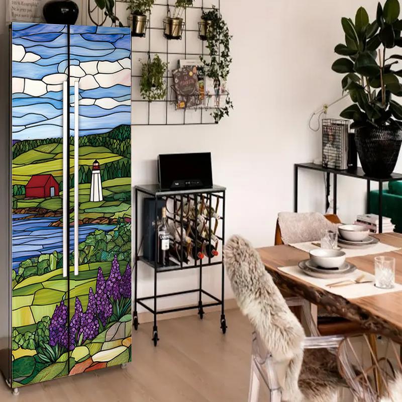 2PCS Imitation Leather Surface Vintage Refrigerator Decoration Retro Poster Collage Design 28.6x163cm