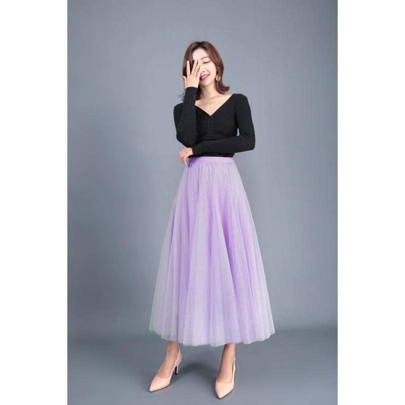 Elegant A-Line Pleated High Waist Mesh Skirt - Autumn Collection for Women