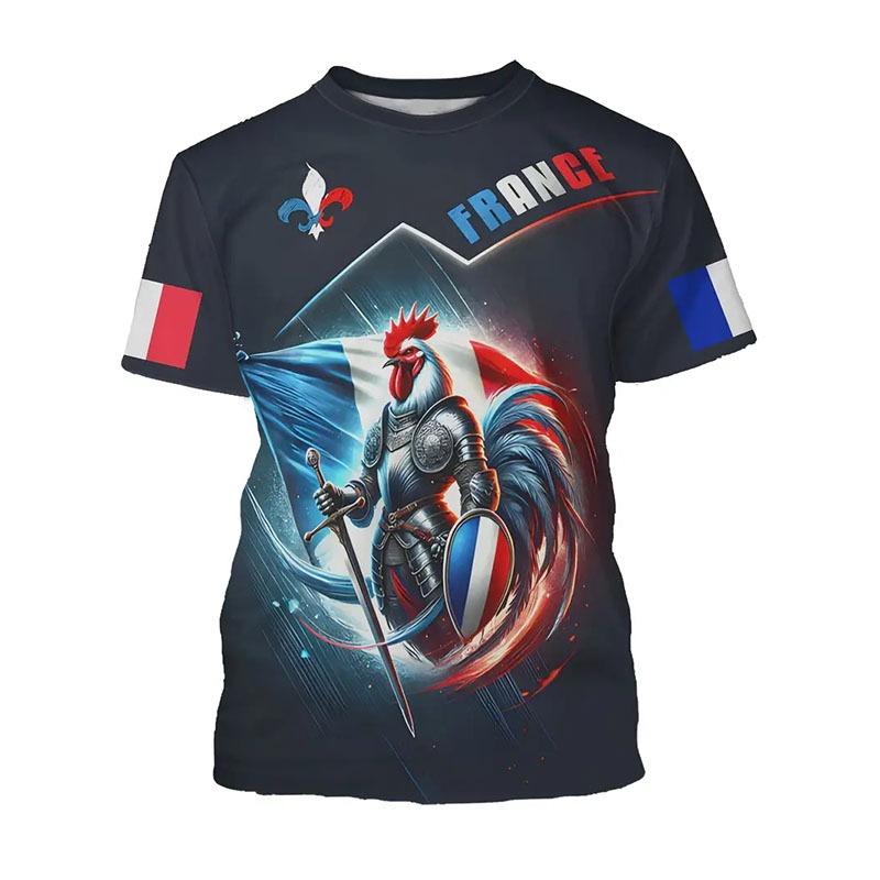 Camisa de Futebol da França Camisetas Masculinas Uniforme de Futebol Mangas Curtas Camisetas Gráficas de Mapa e Bandeira da França Casuais Esportivas Tops Unissex