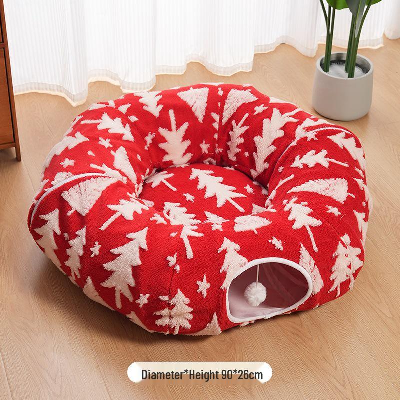 Christmas Tree Cat Tunnel & Bed - Flannel, Warm, Foldable, Custom Design