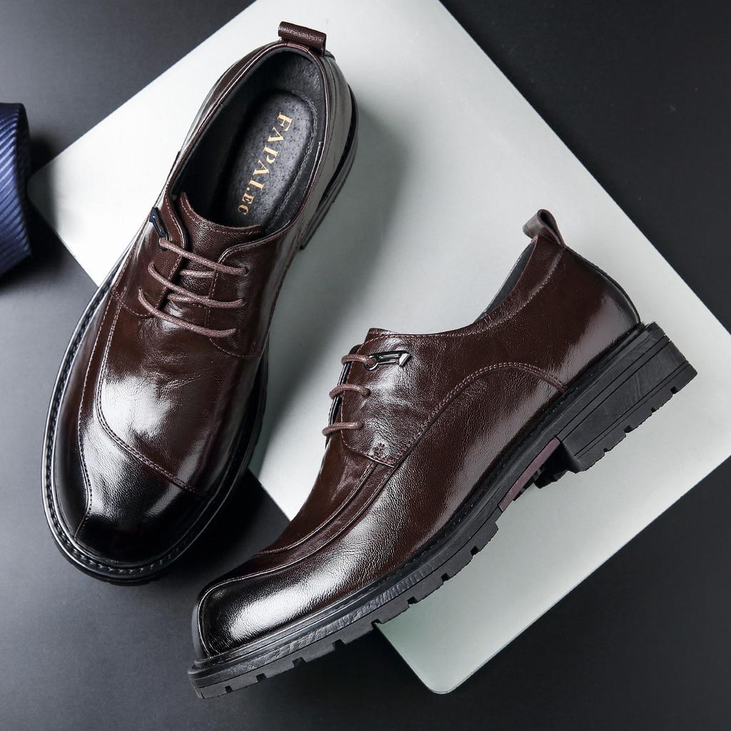Męskie formalne buty skórzane męskie buty skóra naturalna buty derby casualowe na platformie buty do dojazdów do pracy męskie sznurowane modne biznesowe dojazdy do pracy