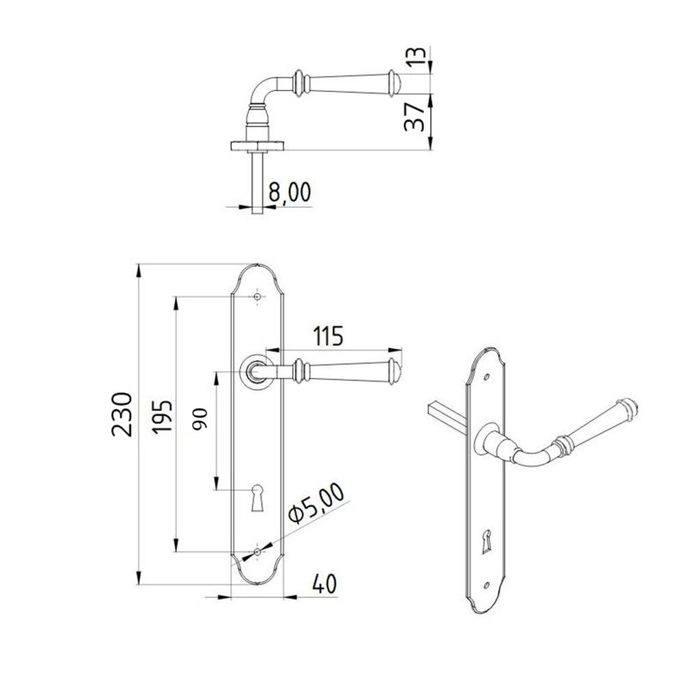 HAMILTON Door Handle with Key Plate 90mm ANTIQUE GOLD