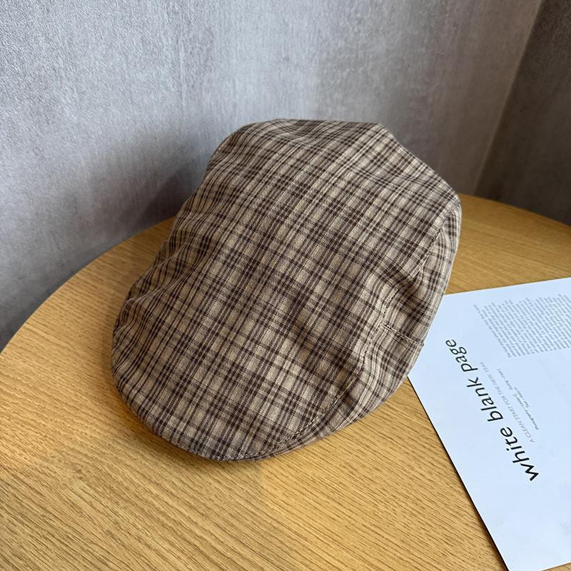 Retro Grid Pattern Short Brim Cap With Sunshade And Breathability For Spring And Autumn