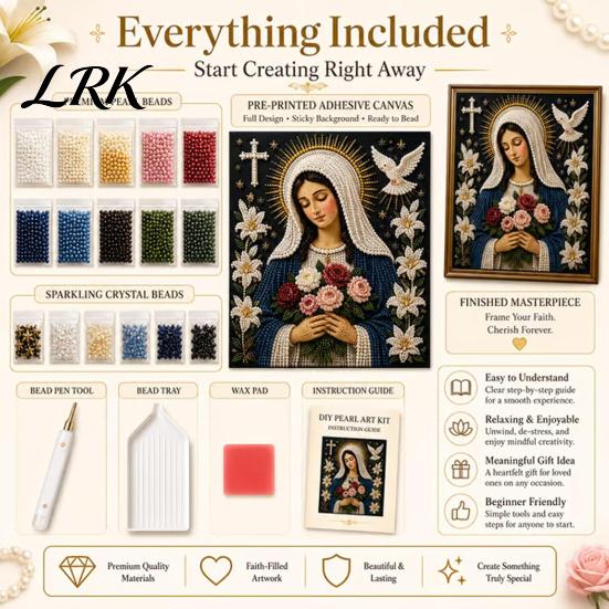 Faux Pearl Art Kit Faith Painting Kit, Virgin Mary DIY Religious Wall Decor Craft Set, Handmade Home for Christian Prayer Corners 3D