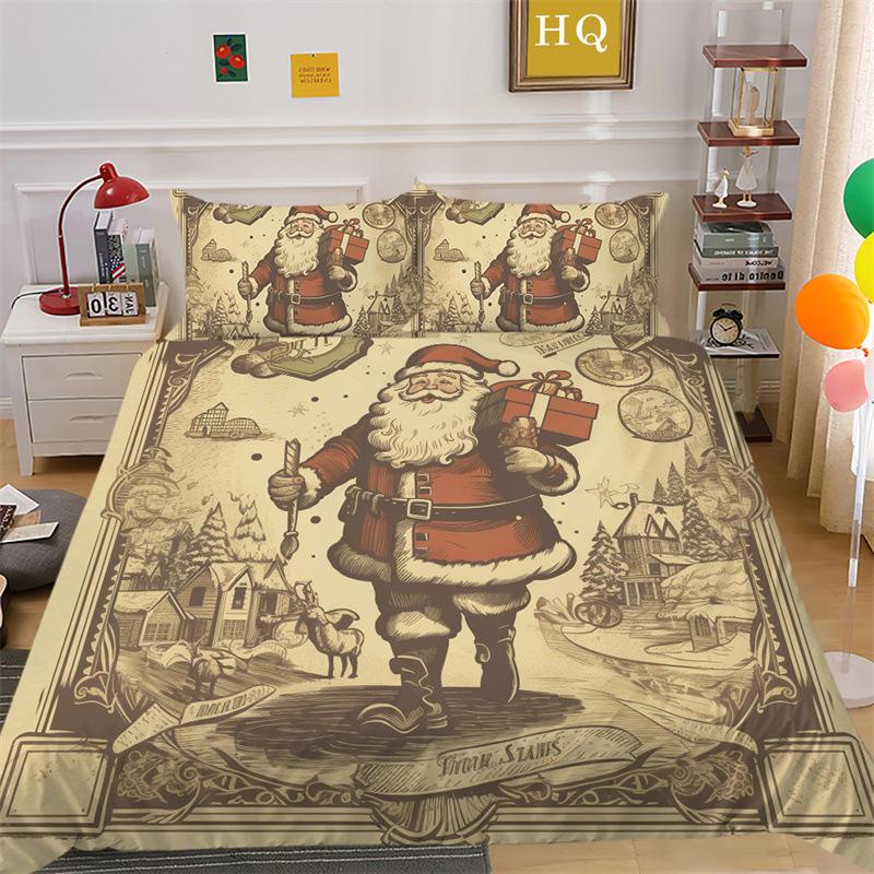 Christmas Elk 3D Printed Polyester Pillowcase Quilt Cover Two or Three Piece Set