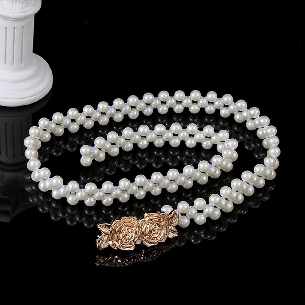 "Korean Style Rhinestone Pearl Waist Chain for Women – Fashionable, Sweet, Elastic Belt"