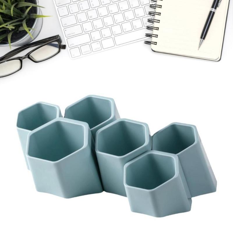 Oblique Pen Storage Holder Desk Pencil Holder Cup 6 Compartments Makeup Brush Organizer Holder for Bedroom Office