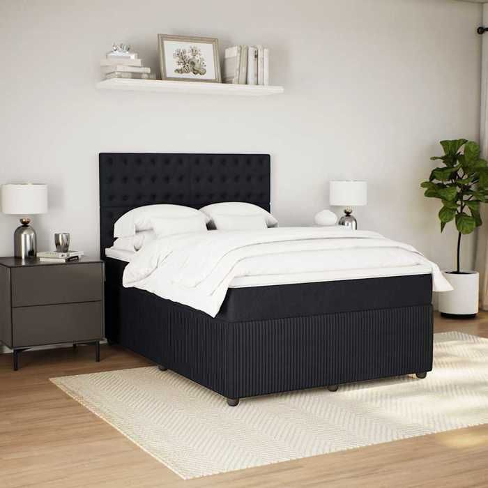 Exclusive House - Slatted Bed Base with Mattress Black 140x190 Cm Velvet