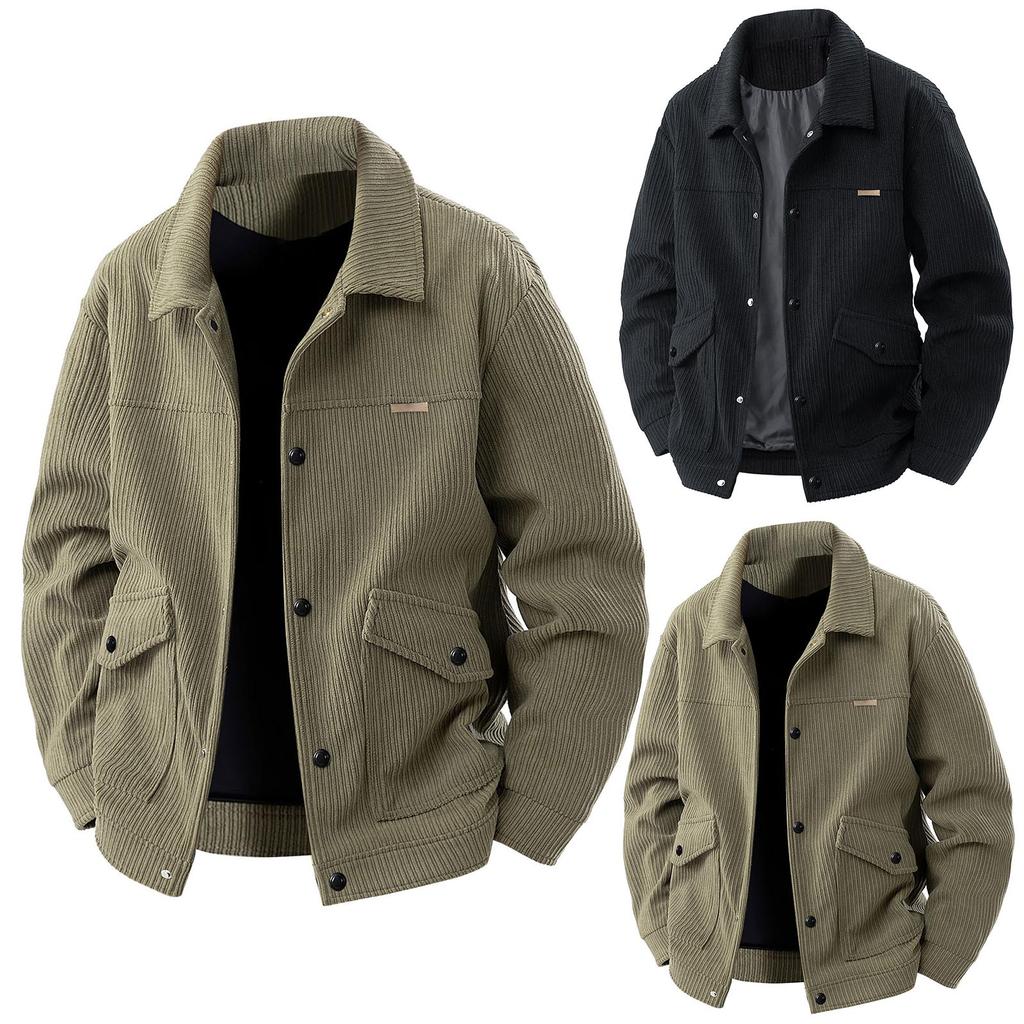 Men's Solid Color Lapel Corduroy Jacket Retro Casual Sports Jacket