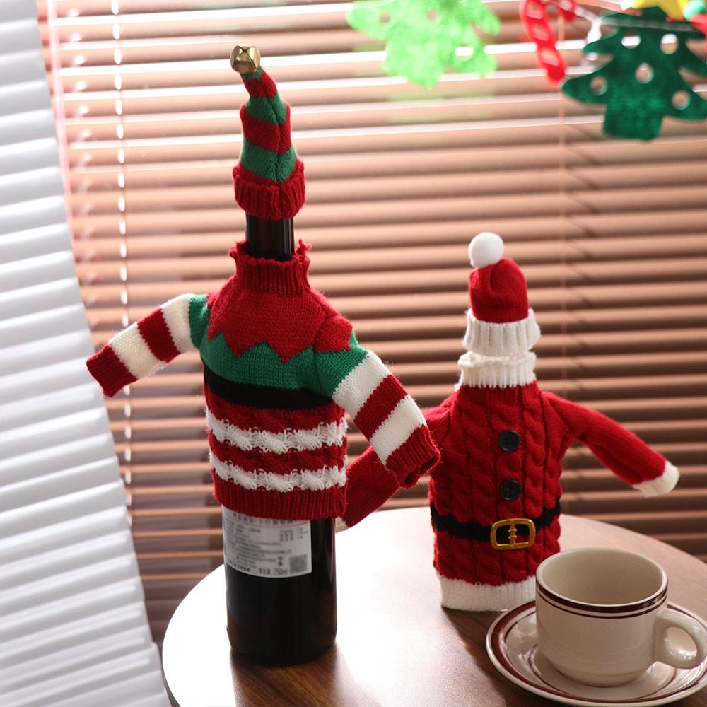 DIY Christmas Bottle Knitting Dress Creative Wine Bottle Knitted Sweaters Table Decoration