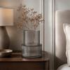 Ribbed Flower Display Jar in Fluted Glass, Indoor Accent Vessel for Cut Flowers, Artificial Bunches, and Desk Placement