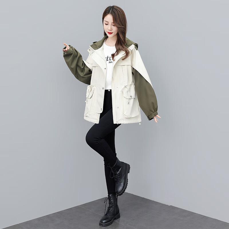 Damen Locker Geschnittene Colorblock Kapuzenjacke