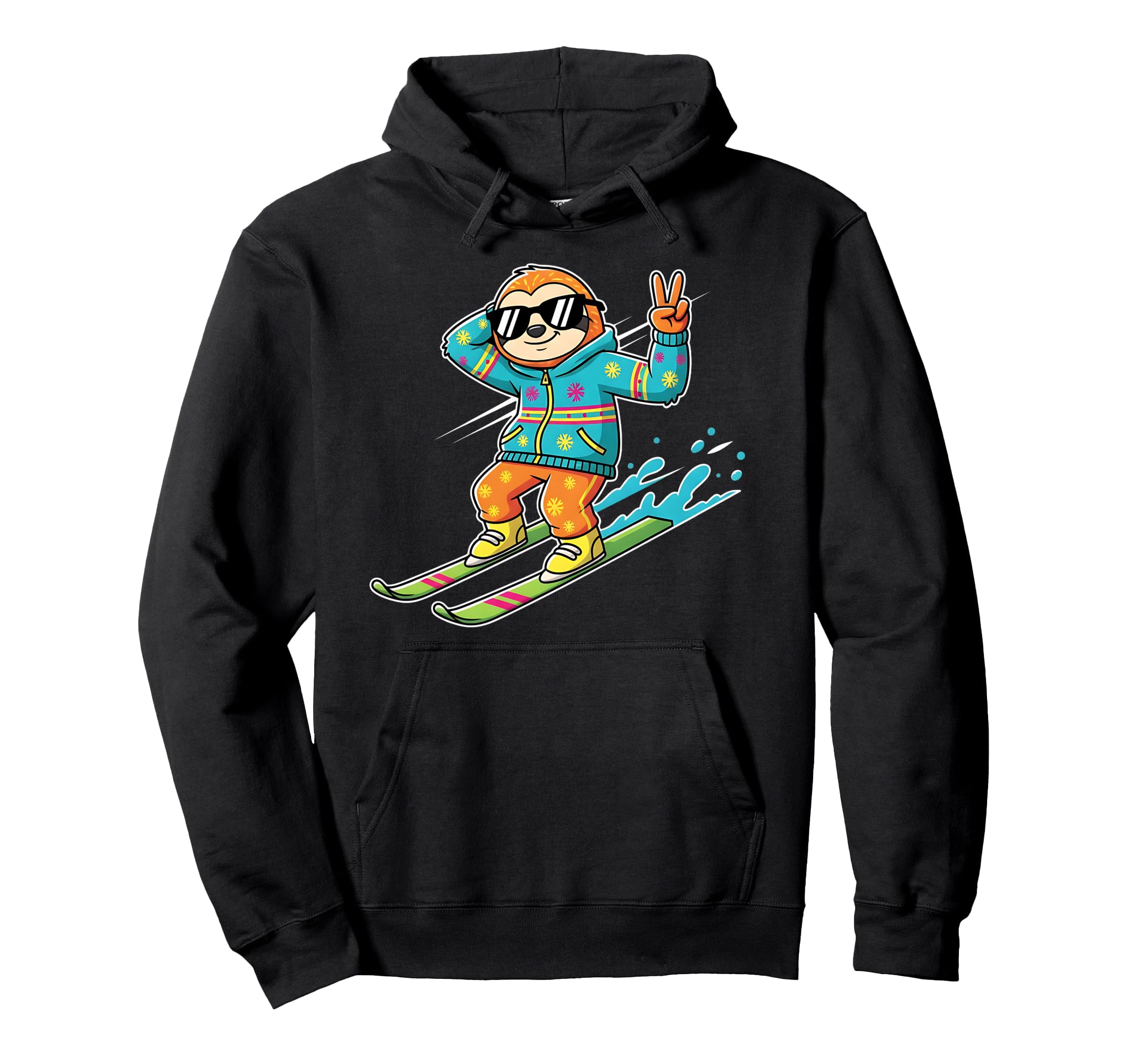 

Ski Winter Sloth Cool Sunglasses Peace Slope Colorful Snow Mountain Winter Sports Retro Hoodie