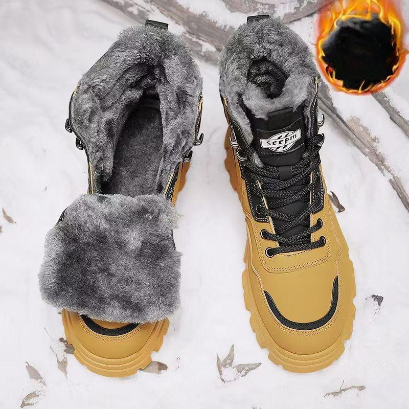 

Новые мужские зимние модные сноубутсы для водонепроницаемых кожаных кроссовок Супер теплые мужские ботинки для улицы, мужские походные ботинки, рабочая обувь 43 жёлтый