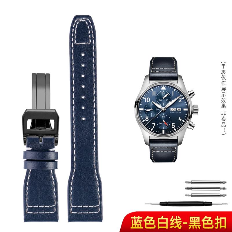 Für IWC Big Pilot Mark 18 Spitfire Braun blau Rindsleder Faltschließe Uhrenarmband Herren Echtes Leder Nieten Armband 21 22mm