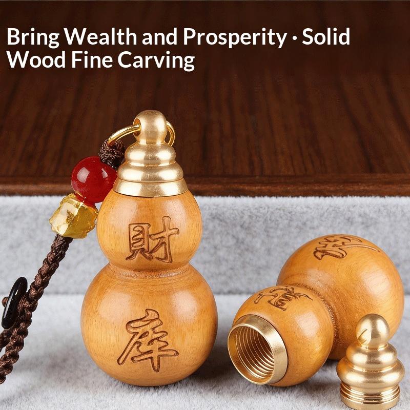 1Pcs Paulownia Wood Lucky Gourd Keychain Wealth Blessing Fengshui Pendant for Car Key Bag Hanging Decor Souvenir