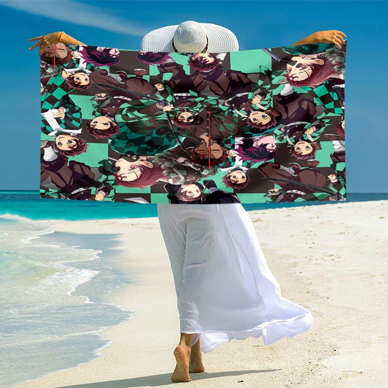 Japanese artist Koyoharu Gotouge's Demon Slayer beach towel, outdoor camping vacation swimming beach towel, outdoor absorbent bath towel blanket K18