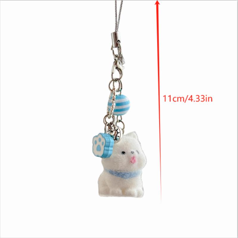 Cute Sweet Flocked Puppy Samoyed Dog Phone Chain Lanyard Ccd Camera Charm Accessories Girly Keychain Pendant Bag Ornaments Gifts