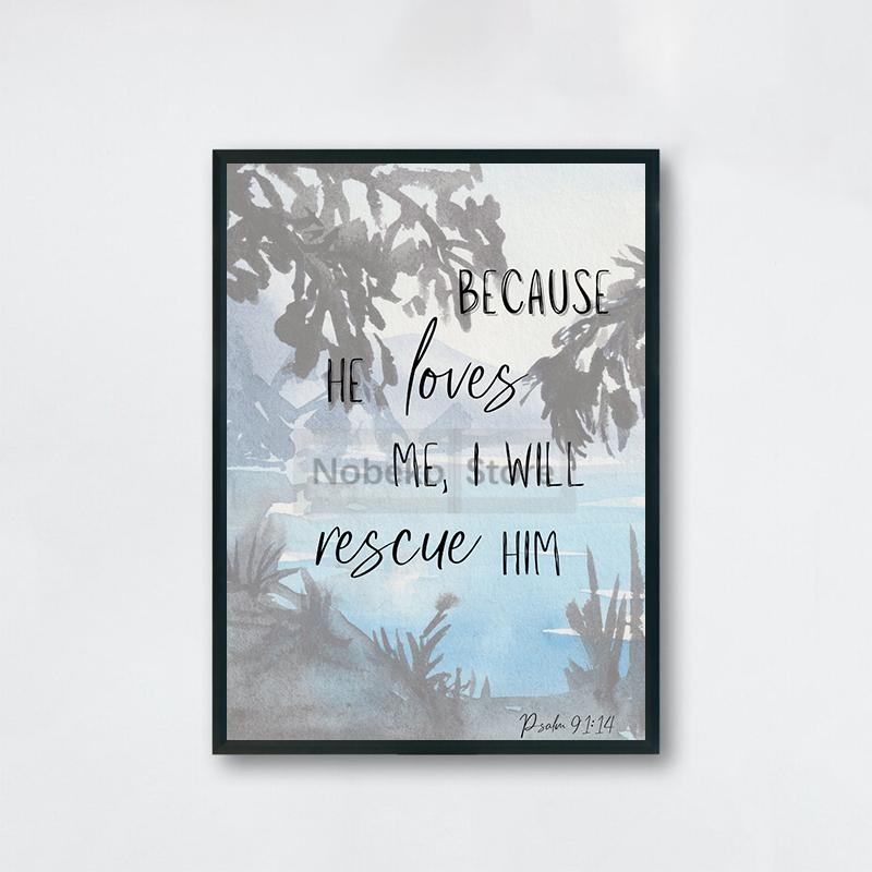 Watercolour Christian Psalm Poster Watercolor Landscape Bible Prints Canvas Painting Wall Art Pictures Home Room Modern Decor