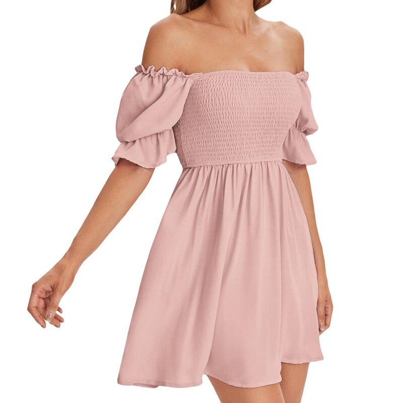 Elegantní letní šaty s hranatým límečkem Dámské Volánkové Krátké Skládaný Krátký Rukáv Párty Sladké Ležérní Sexy oblečení do A 25157