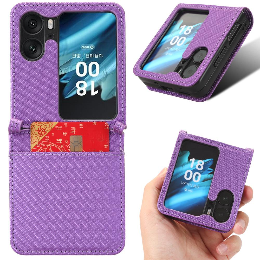 

Для Oppo Find N2 Flip 5G Чехол для складного телефона из искусственной кожи с ромбовидной текстурой, противоударная накладка на телефон со слотом для карт Purple