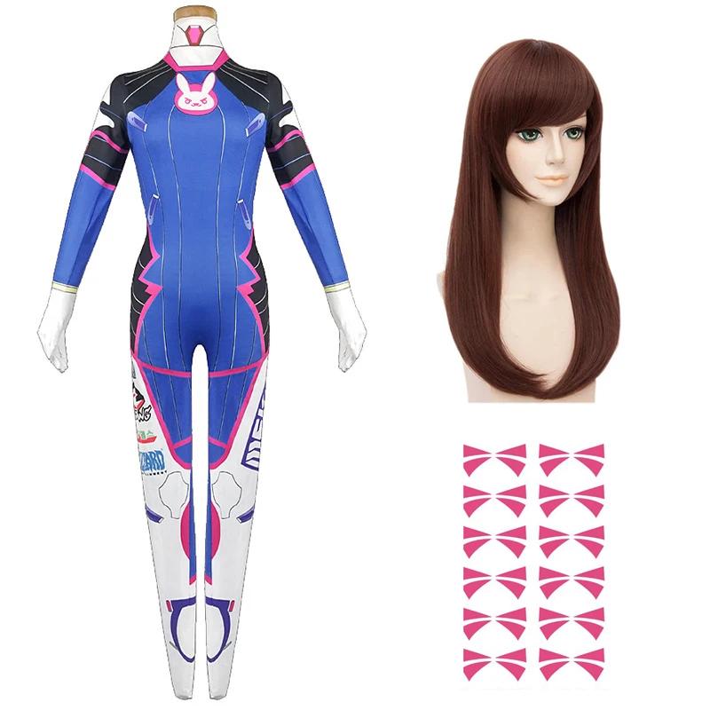 Spiel Overwatch Dva Cosplay Kostüme Strumpfhose Overall Perücke Kopfhörer Pistole Cosplay Requisiten Tattoo Aufkleber Anzug Frau Party Zentai Cos
