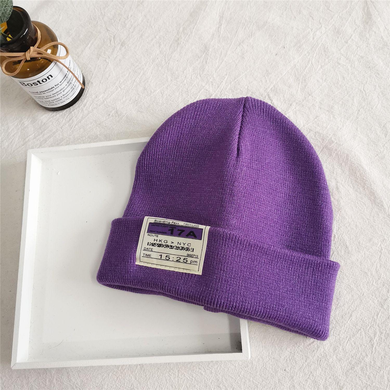 

Autumn and winter double thickened warm hat Korean fashion letter cloth label knitted hat men s beanie hat