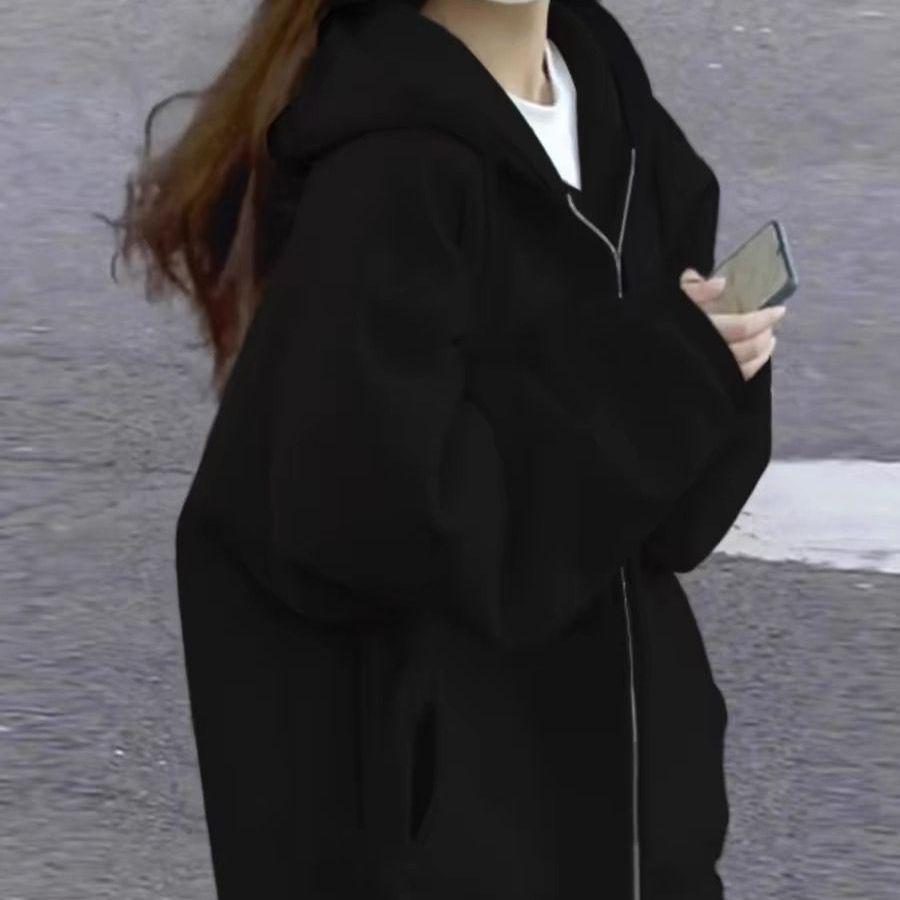 Damen Lammwolle Kapuzenpullover - Super Warm Koreanischer Stil, Locker geschnitten, Plus Samt, Frühling/Herbst Strickjacke