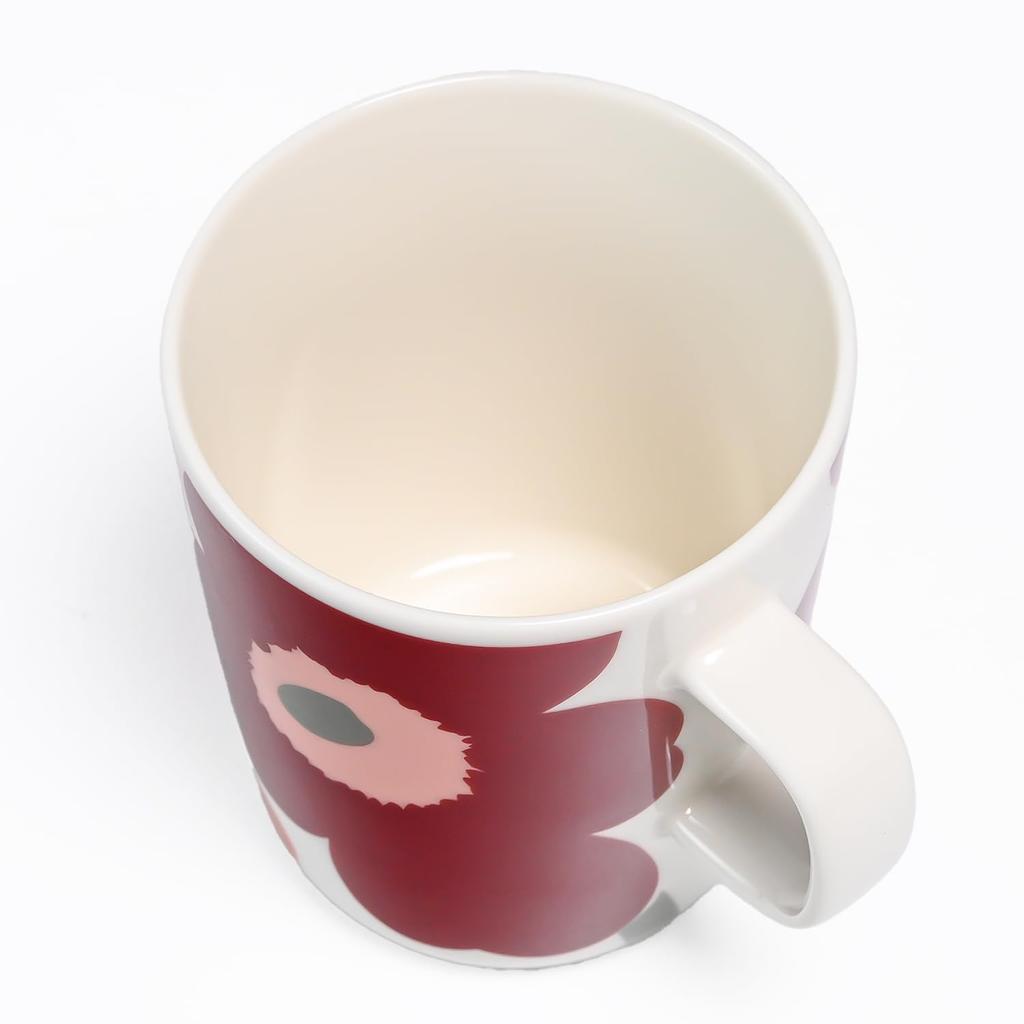 Marimekko Pair 250ml Mug and 20cm Unikko Dark Cherry and Salmon 73702 073702 Cup and Medium Nordic Western Tableware Set Plate, Red, 133, Plate,