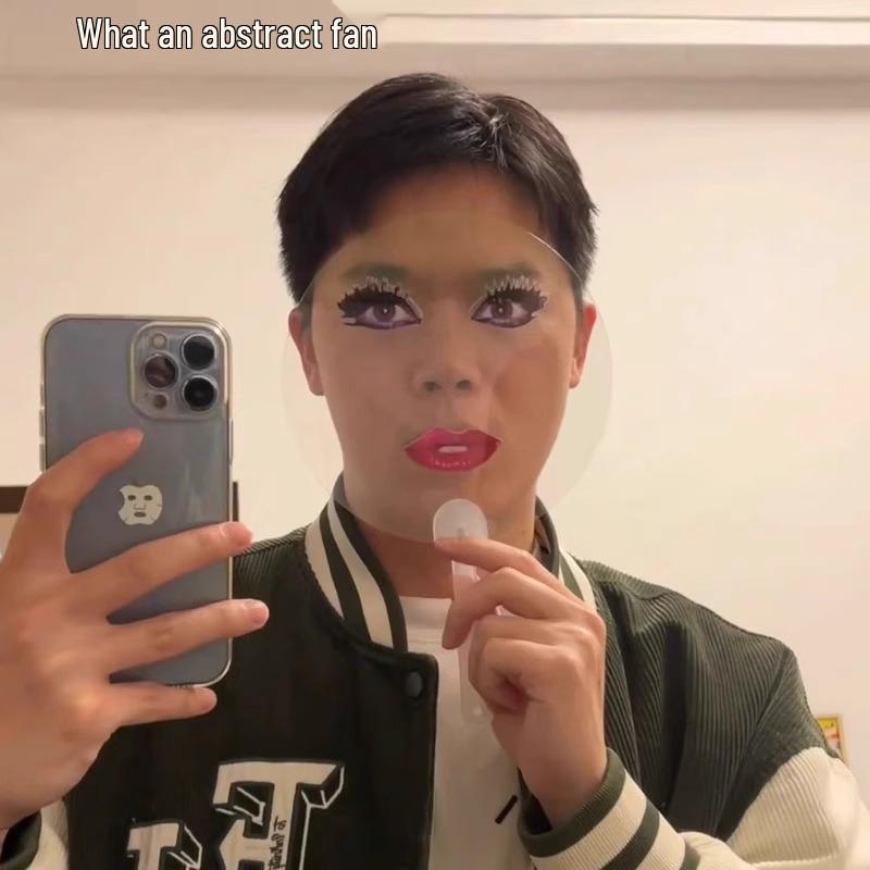 Lady Gaga Transparent Fan with Fiery Red Lips - Abstract Parody Emoticon Pack, Funny Round Photo Prop Gift for Bestie