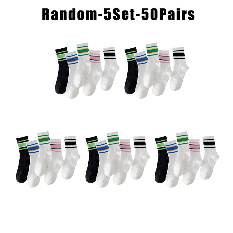 Autumn Fashion Socks Women Mid Calf Striped Color Mix Sport Casual Trendy Crew Socks New Season Must Have For Stylish Outfits